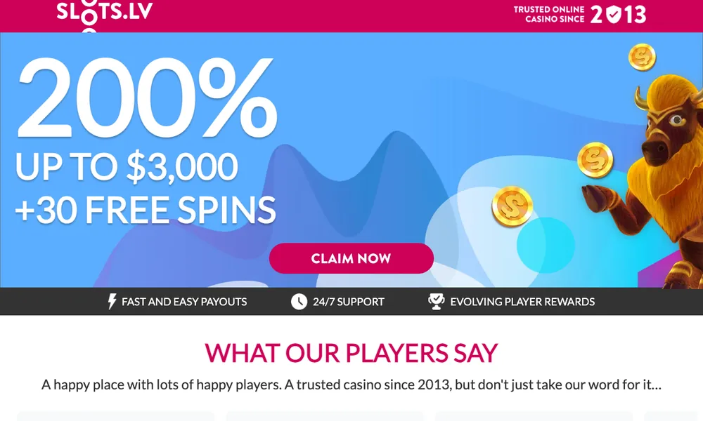 Slots.lv casino site, as seen by Utah players